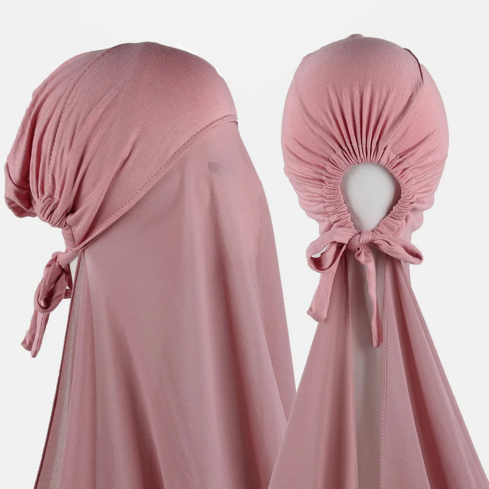 Women's Instant Hijab Bonnet with Chiffon Shawl – 2-in-1 Cap & Scarf