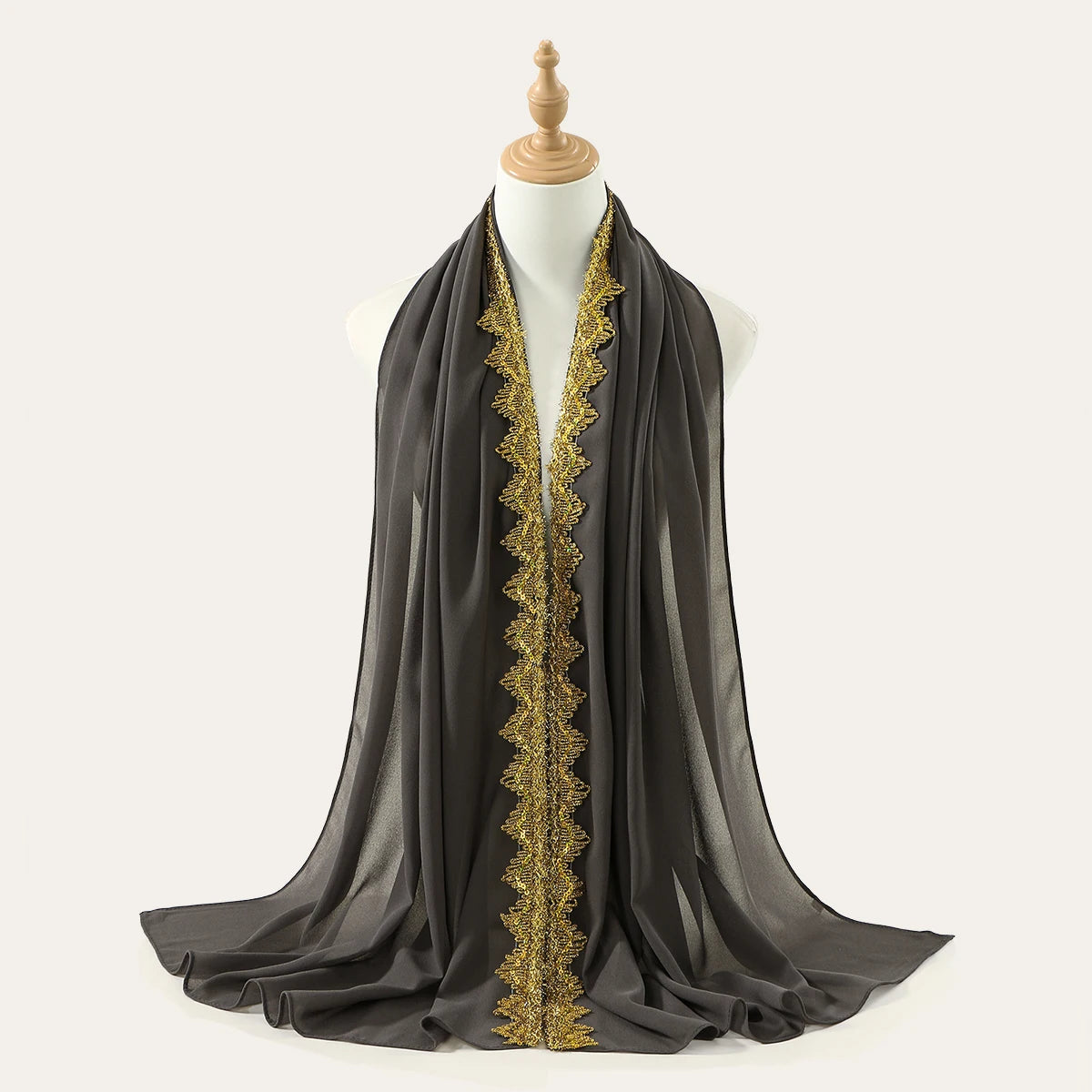 Chiffon Hijab Scarf with Lace & Sequin Detail