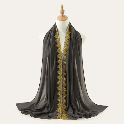 Chiffon Hijab Scarf with Lace & Sequin Detail