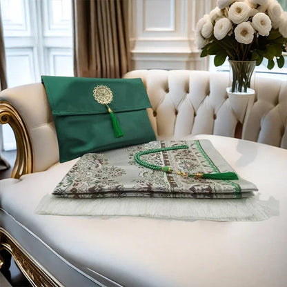 3-Piece Muslim Prayer Mat Set – Prayer Rug, Carry Bag & Tasbih Beads | Ramadan & Hajj Gift