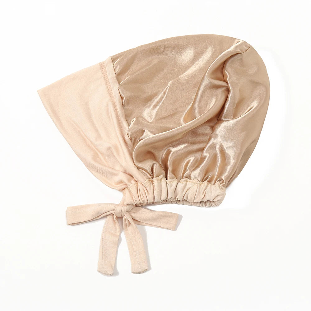 Satin Hijab Undercap with Tie | Double Layer Inner Cap Bonnet for Women | 15 Colors