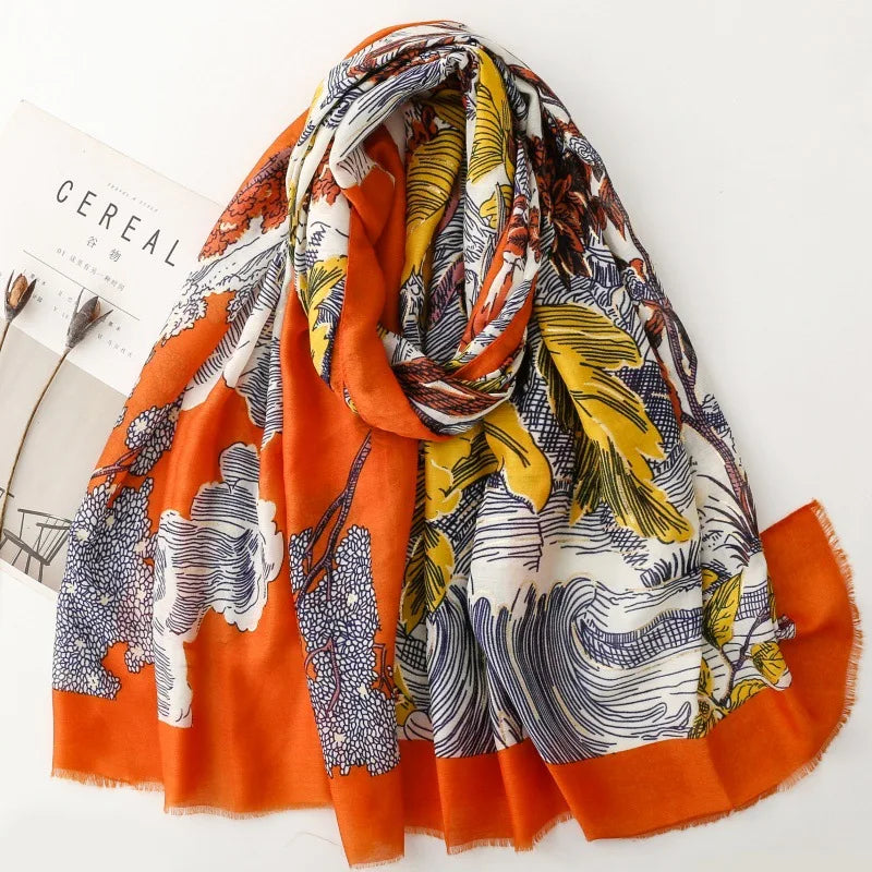Printed Tassel Hijab Scarf & Shawl for Women | 88×180cm Bohemian Wrap | 60 Designs