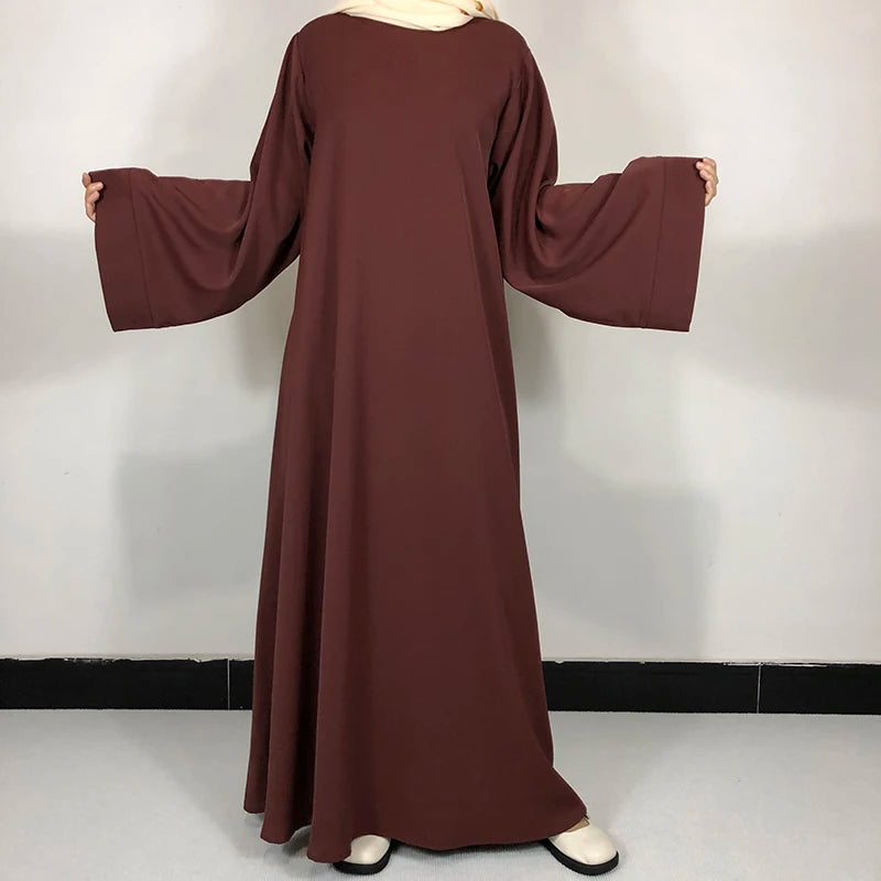 Plain Nida Abaya with Belt – Long-Sleeve Modest Dress