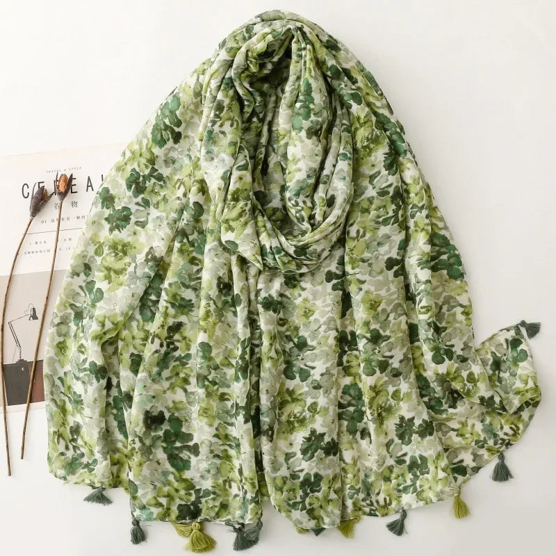 Printed Tassel Hijab Scarf & Shawl for Women | 88×180cm Bohemian Wrap | 60 Designs