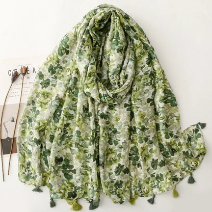 Printed Tassel Hijab Scarf & Shawl for Women | 88×180cm Bohemian Wrap | 60 Designs