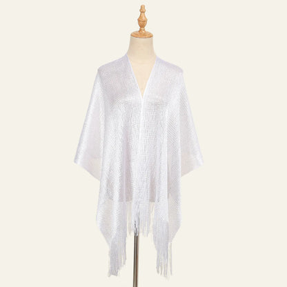 Shiny Silk Hijab Scarf & Evening Shawl for Women | Lace Tassel Party Wrap | 6 Colors