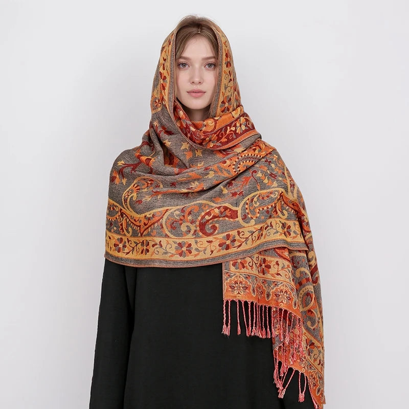 Women's Embroidered Pashmina Hijab Scarf – Soft Cashmere-Feel Shawl