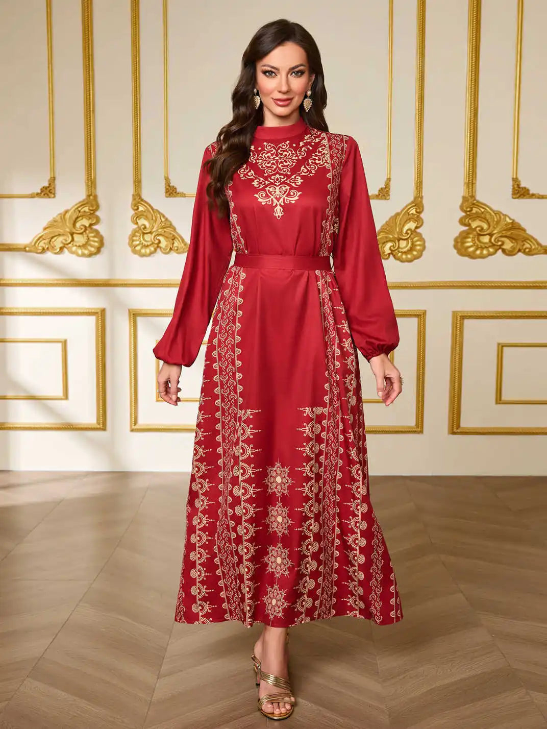 Moroccan Kaftan Abaya - Floral Appliqué Maxi Dress