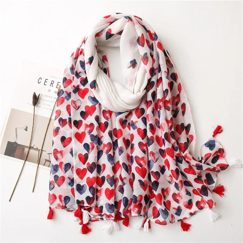 Large Printed Tassel Scarf & Shawl – Cotton Blend Hijab, Beach Wrap & Stole for Women (43 Colors)