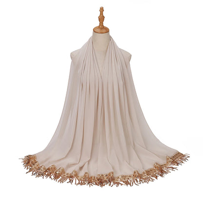 Women's Sequin Tassel Chiffon Hijab – Luxury Long Scarf & Shawl