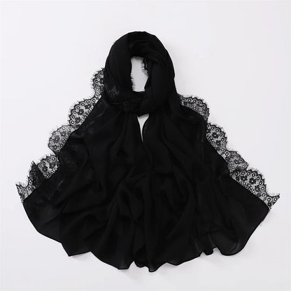 Plain Soft Hijab with Lace Trim – Lightweight Chiffon Muslim Headscarf & Shawl | 170×70cm | 12 Colors