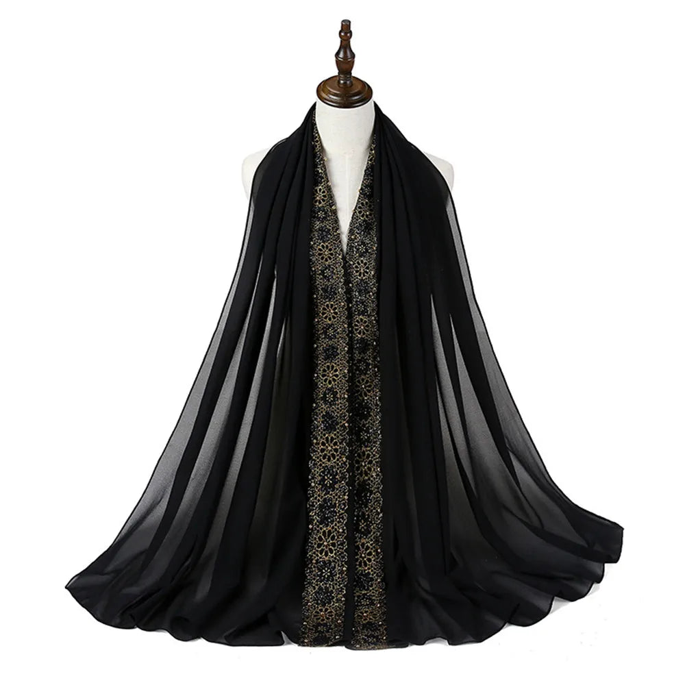 Women's Beaded Lace Chiffon Hijab Scarf – Elegant Islamic Headscarf