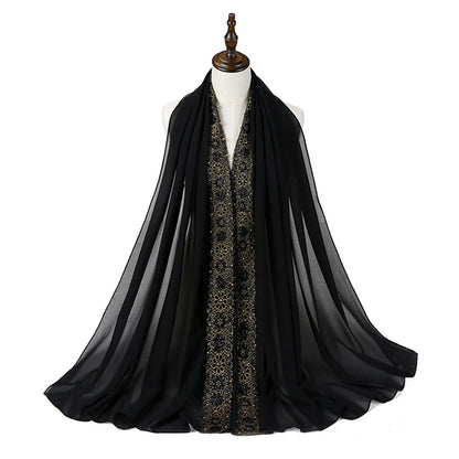 Women's Beaded Lace Chiffon Hijab Scarf – Elegant Islamic Headscarf