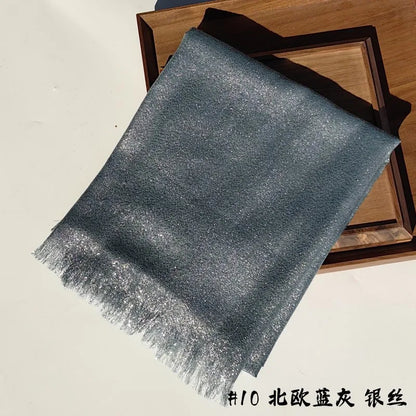 Shiny Fringe Hijab Shawl - 200x80cm Rayon Solid Color Women's Head Wrap