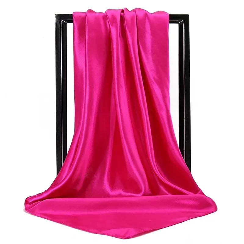 Satin Silk Square Hijab Scarf for Women | 90×90cm Shiny Solid Wrap | 32 Colors