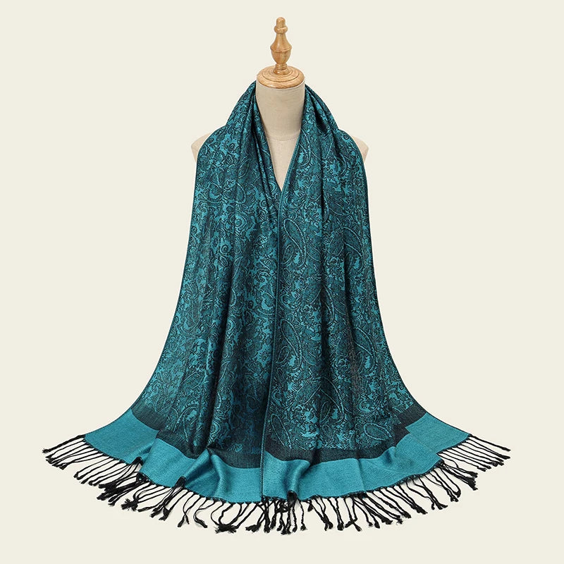 Women's Jacquard Tassel Hijab Scarf – Floral Pashmina Shawl