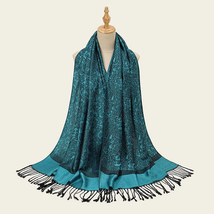Women's Jacquard Tassel Hijab Scarf – Floral Pashmina Shawl