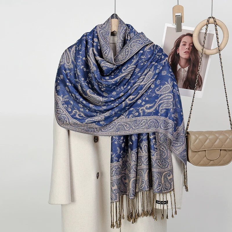 Women's Jacquard Tassel Hijab Scarf – Floral Pashmina Shawl