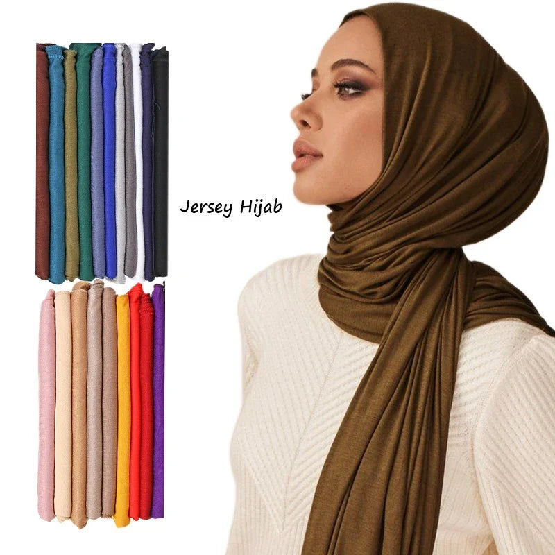 Jersey Hijab Scarf - 170x60cm Solid Color Stretch Polyester Shawl