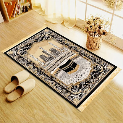 Luxury Tassel Prayer Mat – Soft Flannel, Non-Slip & Foldable Islamic Rug | 2 Sizes
