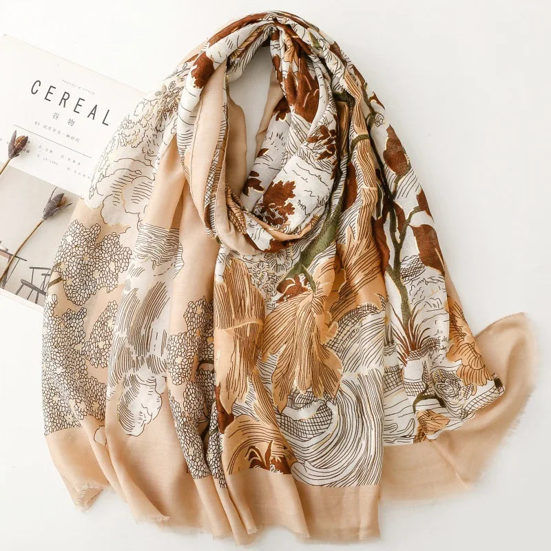 Printed Tassel Hijab Scarf & Shawl for Women | 88×180cm Bohemian Wrap | 60 Designs