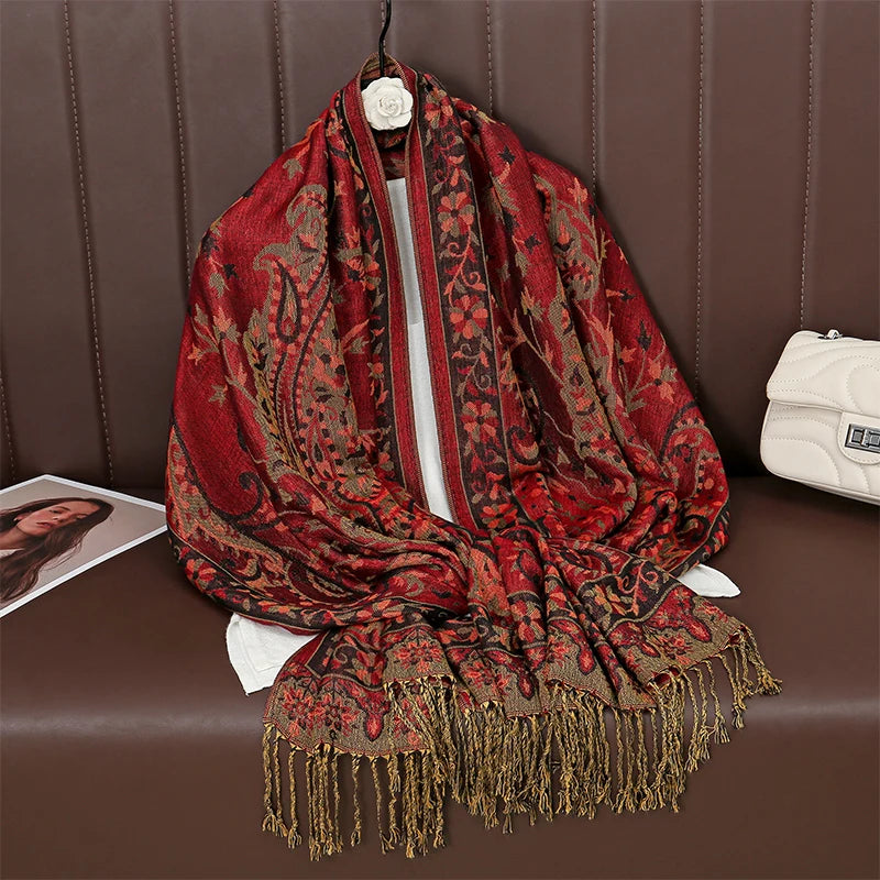 Women's Embroidered Pashmina Hijab Scarf – Soft Cashmere-Feel Shawl