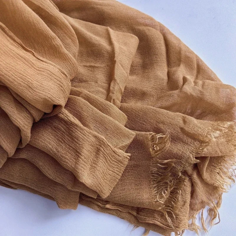 Soft Cotton-Viscose Tassel Hijab – 200x90cm Plain Headscarf (60 Colors)