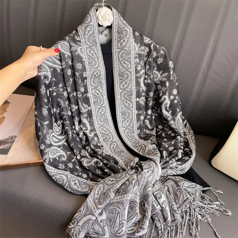 Women's Embroidered Pashmina Hijab Scarf – Soft Cashmere-Feel Shawl