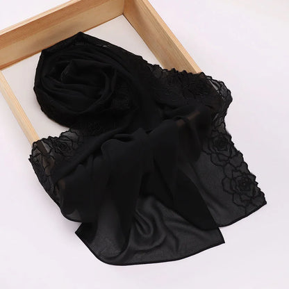 Floral Rose Embroidery Chiffon Hijab, 70 x 175 cm