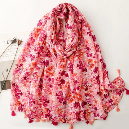 Printed Tassel Hijab Scarf & Shawl for Women | 88×180cm Bohemian Wrap | 60 Designs