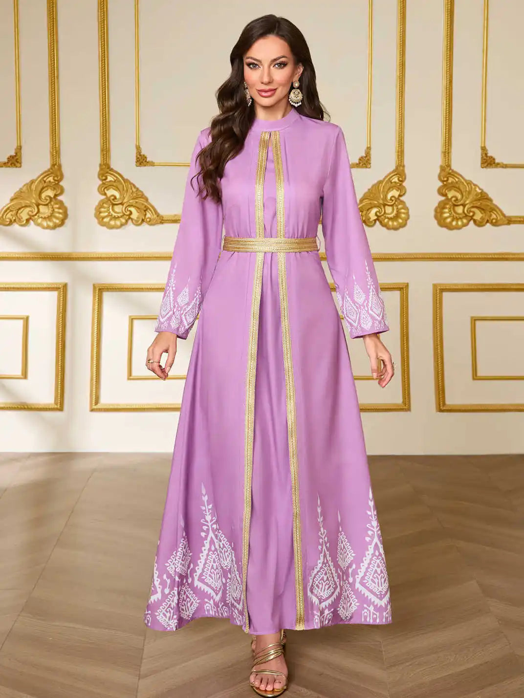 Moroccan Kaftan Abaya - Floral Appliqué Maxi Dress