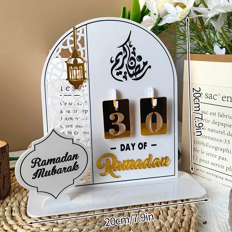Ramadan Countdown Calendar – Acrylic Eid Mubarak Ornament with Interchangeable Numbers | 11 Designs