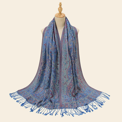 Women's Jacquard Tassel Hijab Scarf – Floral Pashmina Shawl