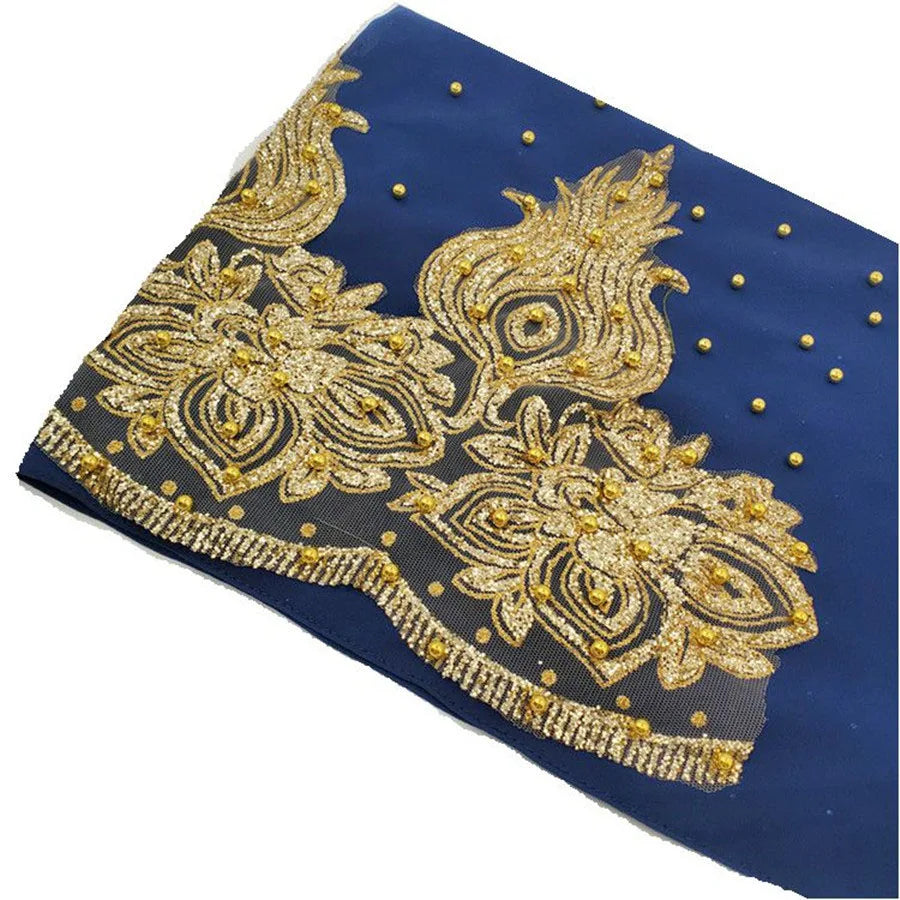 Women's Shimmer Chiffon Hijab Scarf – Gold Glitter & Bead Party Shawl