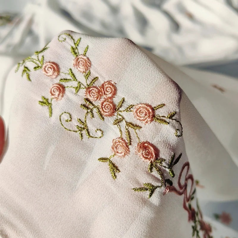 Women's Floral Embroidery Chiffon Hijab – Elegant Islamic Headscarf