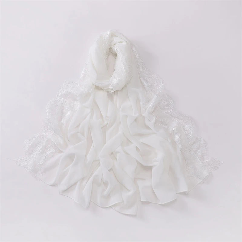 Plain Soft Hijab with Lace Trim – Lightweight Chiffon Muslim Headscarf & Shawl | 170×70cm | 12 Colors