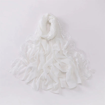 Plain Soft Hijab with Lace Trim – Lightweight Chiffon Muslim Headscarf & Shawl | 170×70cm | 12 Colors