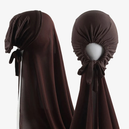 Women's Instant Hijab Bonnet with Chiffon Shawl – 2-in-1 Cap & Scarf