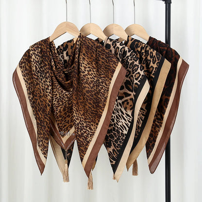 Leopard Print Satin Hijab with Diamond Detail – Square Headscarf & Shawl (4 Colors)
