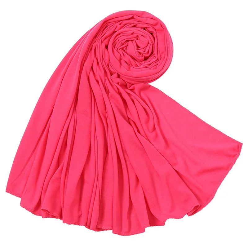 Women's Plain Cotton Jersey Hijab Scarf – Long Soft Shawl, 39 Colors