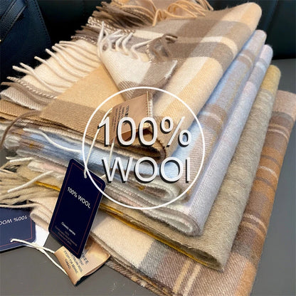 100% Wool Plaid Winter Scarf & Shawl – Long Warm Wrap & Hijab for Women (47 Colors)