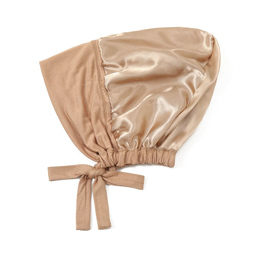 Satin Hijab Undercap with Tie | Double Layer Inner Cap Bonnet for Women | 15 Colors