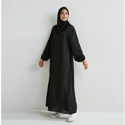 Women's Plain Chiffon Maxi Dress – Full Sleeve Loose Modest Dress in Black