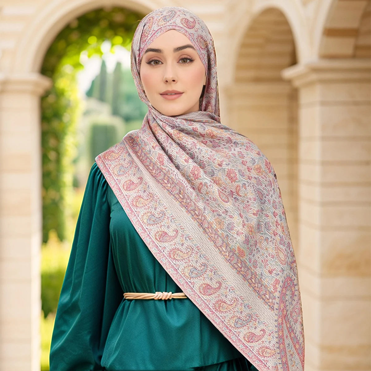 Women's Jacquard Tassel Hijab Scarf – Floral Pashmina Shawl