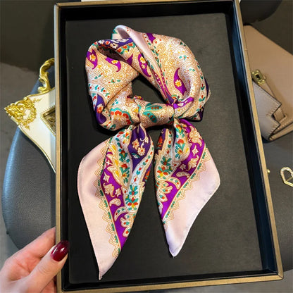 Paisley Print Square Silk-Feel Scarf – Lightweight Neck & Head Wrap for Women (32 Colors)