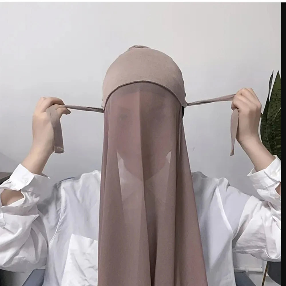 Women's Instant Hijab Bonnet with Chiffon Shawl – 2-in-1 Cap & Scarf
