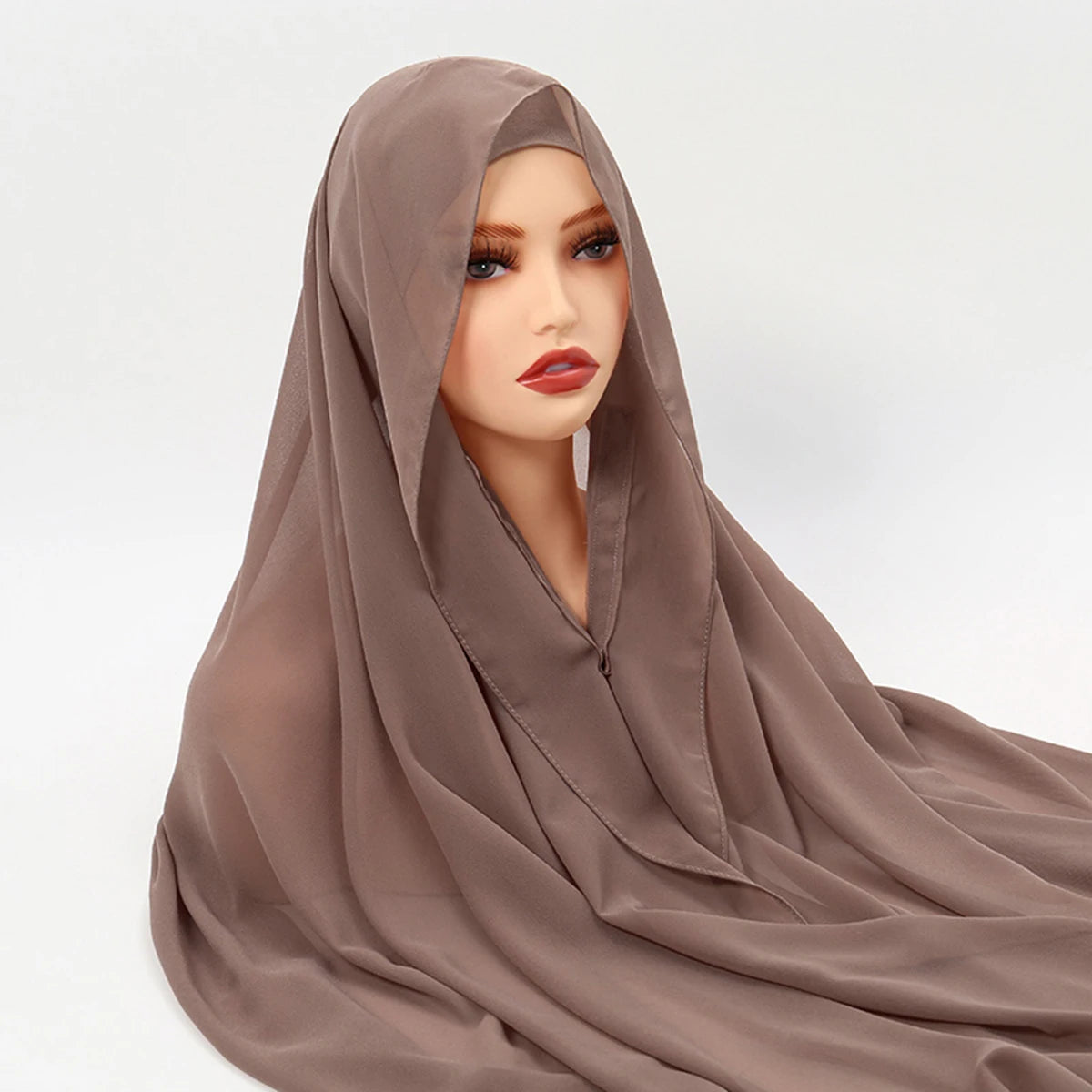 Magnetic Chiffon Hijab with Built-In Magnets & Undercap – Solid Color Easy Wear (18 Colors)