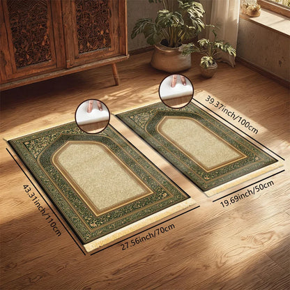 Premium Sponge-Cushioned Prayer Mat with Tassels – Anti-Slip Soft Muslim Worship Rug | Home & Travel | 2 Sizes