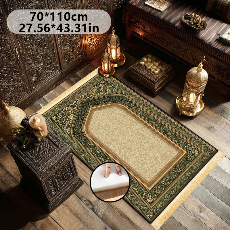 Premium Sponge-Cushioned Prayer Mat with Tassels – Anti-Slip Soft Muslim Worship Rug | Home & Travel | 2 Sizes