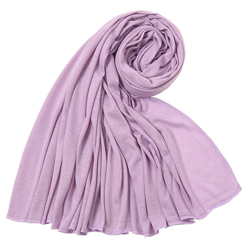 Women's Plain Cotton Jersey Hijab Scarf – Long Soft Shawl, 39 Colors